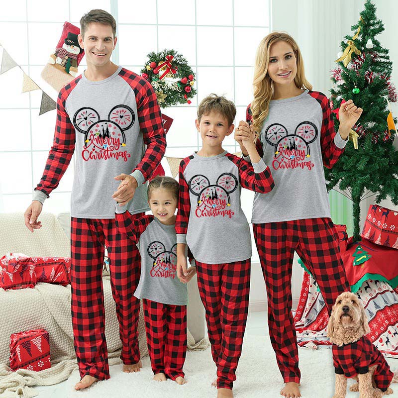Christmas Matching Family Pajamas Cartoon Mouse Castle Merry Christmas Gray Pajamas Set