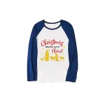 Christmas Matching Family Pajamas Christmas Begins with Christ Devout Christians Blue Pajamas Set