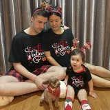 Christmas Matching Family Pajamas Santa Believe Crosses Black Long Pajamas Set