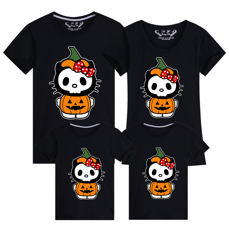 Halloween Family Matching Tops Cartoon Pumpkin Kitten Happy Halloween Family T-shirt