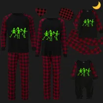 Halloween Family Matching Noctilucent Dancing Skeleton Happy Halloween Luminous Back Pajamas Set