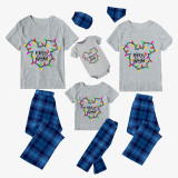 Christmas Matching Family Pajamas Cartoon Mouse Merry and Bright-light Blue Pajamas Set