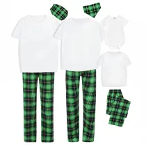 Christmas Matching Family Pajamas White Tops Green Plaid Pants Personalized Custom Design Christmas Pajamas Set With Dog Cloth