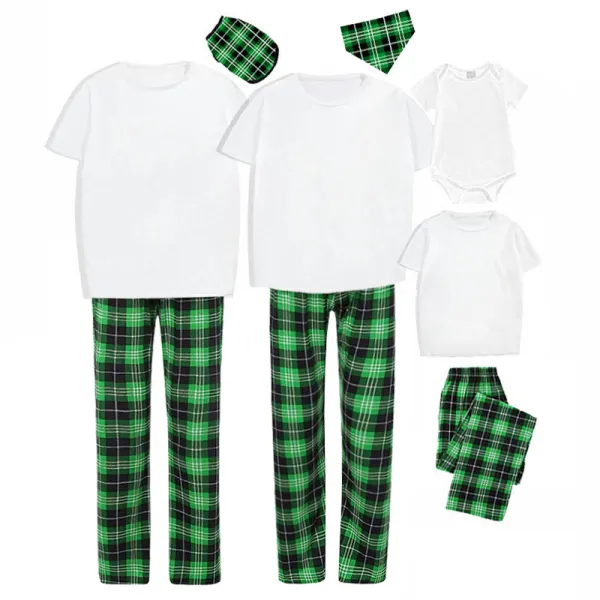 Christmas Matching Family Pajamas White Tops Green Plaid Pants Personalized Custom Design Christmas Pajamas Set With Dog Cloth