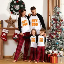 Halloween Family Matching Pajamas Hey Boo Ghost Happy Halloween Black Red Plaids Pajamas Set
