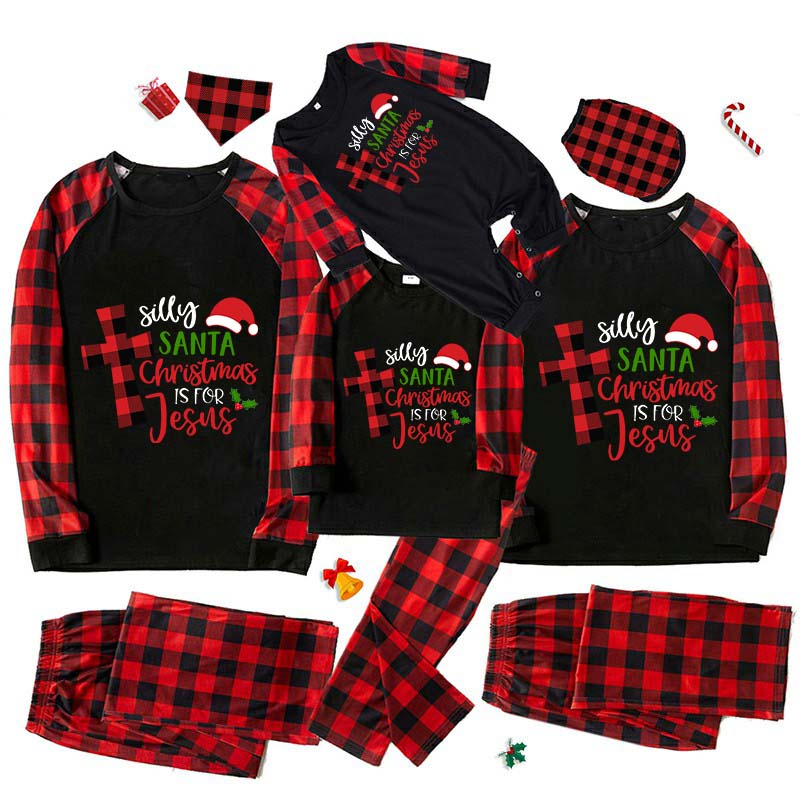 Christmas Matching Family Pajamas Silly Santa Christmas Is For Jesus Black Short Pajamas Set
