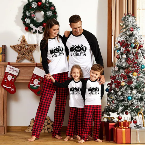 Halloween Family Matching Pajamas Pumpkin Boo Squad Happy Halloween Black Red Plaids Pajamas Set
