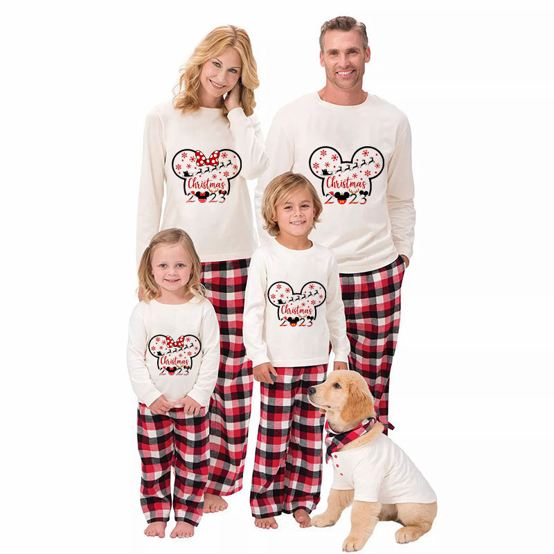 Christmas Matching Family Pajamas Cartoon Mouse Snowflake 2023 White Pajamas Set