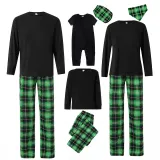 Christmas Matching Family Pajamas Black Tops Green Plaids Personalized Custom Design Christmas Pajamas Set With Dog Cloth