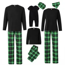 Christmas Matching Family Pajamas Black Tops Green Plaids Personalized Custom Design Christmas Pajamas Set With Dog Cloth