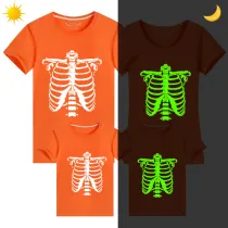 Halloween Family Matching Noctilucent Tops Skeleton Ribs Happy Halloween Luminous Family T-shirt