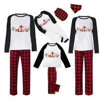 Christmas Matching Family Pajamas Believe Snowman Plaids Pants Pajamas Set