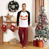 Halloween Family Matching Pajamas Pumpkin Ghost Face Happy Halloween Black Red Plaids Pajamas Set