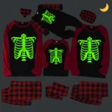 Halloween Family Matching Noctilucent Skeleton Ribs Happy Halloween Luminous Gray Pajamas Set