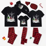 Christmas Matching Family Pajamas Snow Three Gnomies Christ Black Short Pajamas Set
