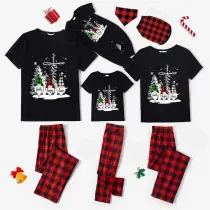 Christmas Matching Family Pajamas Snow Three Gnomies Christ Black Short Pajamas Set