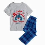 Christmas Matching Family Pajamas Cartoon Mouse Castle Santa Deer Blue Pajamas Set