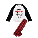 Halloween Family Matching Pajamas Dancing Skeleton Happy Halloween Black Red Plaids Pajamas Set