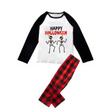 Halloween Family Matching Pajamas Dancing Skeleton Happy Halloween Black Red Plaids Pajamas Set