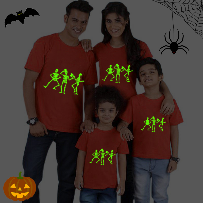 Halloween Family Matching Noctilucent Tops Skull Happy Halloween Luminous Family T-shirt