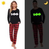 Halloween Family Matching Noctilucent Pumpkin Boo Happy Halloween Luminous Gray Pajamas Set
