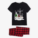 Christmas Matching Family Pajamas Snow Three Gnomies Christ Black Short Pajamas Set