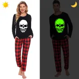 Halloween Family Matching Noctilucent Skull Happy Halloween Luminous Gray Pajamas Set