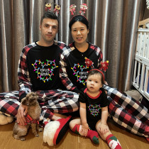 Christmas Matching Family Pajamas Cartoon Mouse Merry and Bright-light Black Red Pajamas Set