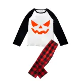 Halloween Family Matching Pajamas Pumpkin Ghost Face Happy Halloween Black Red Plaids Pajamas Set