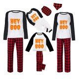 Halloween Family Matching Pajamas Hey Boo Ghost Happy Halloween Black Red Plaids Pajamas Set