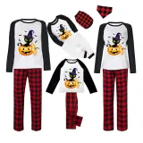 Halloween Family Matching Pajamas Ghost Pumpkin Cat Bats Happy Halloween Black Red Plaids Pajamas Set
