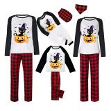Halloween Family Matching Pajamas Ghost Pumpkin Cat Bats Happy Halloween Black Red Plaids Pajamas Set