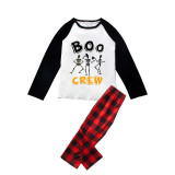 Halloween Family Matching Pajamas Boo Skeleton Crew Happy Halloween Black Red Plaids Pajamas Set