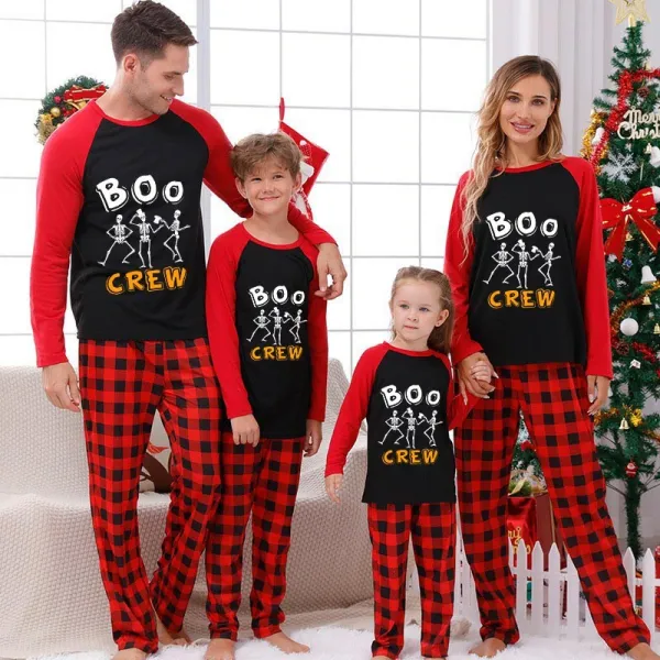 Halloween Family Matching Pajamas Boo Skeleton Crew Happy Halloween Black Pajamas Set