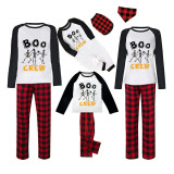 Halloween Family Matching Pajamas Boo Skeleton Crew Happy Halloween Black Red Plaids Pajamas Set
