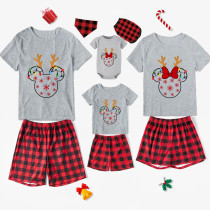Christmas Matching Family Pajamas Cartoon Mouse Light Strings Deer White Short Pajamas Set