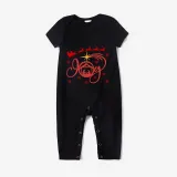 Christmas Matching Family Pajamas Believe Hope Santa Reindeer Black Long Pajamas Set