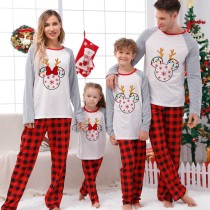Christmas Matching Family Pajamas Cartoon Mouse Light Strings Deer White Pajamas Set