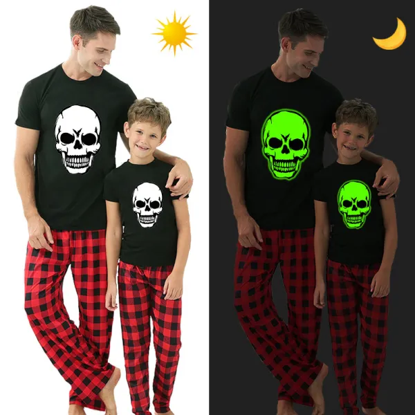 Halloween Family Matching Noctilucent Skull Happy Halloween Luminous Back Pajamas Set