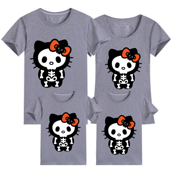 Halloween Family Matching Tops Cartoon Skeleton Kitten Happy Halloween Family T-shirt