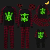 Halloween Family Matching Noctilucent Skeleton Ribs Happy Halloween Luminous Back Pajamas Set