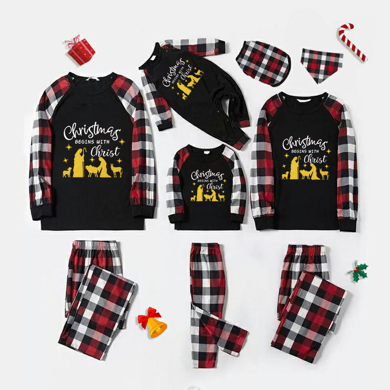 Christmas Matching Family Pajamas Christmas Begins with Christ Devout Christians Red Pajamas Set