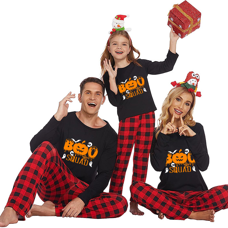 Halloween Family Matching Pajamas Pumpkin Boo Squad Happy Halloween Black Pajamas Set