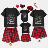Christmas Matching Family Pajamas Cartoon Mouse Merry Christmas Castle Fireworks Black Short Pajamas Set