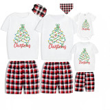 Christmas Matching Family Pajamas Cartoon Mouse Light String Tree White Short Pajamas Set