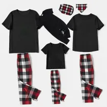 Christmas Matching Family Pajamas Black Short Sleeve Tops Black Red White Plaid Pants Personalized Custom Design Christmas Pajamas Set With Dog Cloth