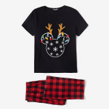 Christmas Matching Family Pajamas Cartoon Mouse Light Strings Deer Black Long Pajamas Set