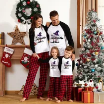 Halloween Family Matching Pajamas Witch Cat Broom Happy Halloween Black Red Plaids Pajamas Set