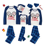 Christmas Matching Family Pajamas Cartoon Mouse Castle Merry Christmas Blue Pajamas Set
