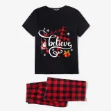 Christmas Matching Family Pajamas Santa Believe Crosses Black Long Pajamas Set